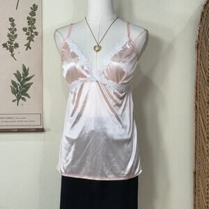 Vintage Satin Lace Babydoll Cami Top Coquette Dolly Kei Romantic Fairy Kei M